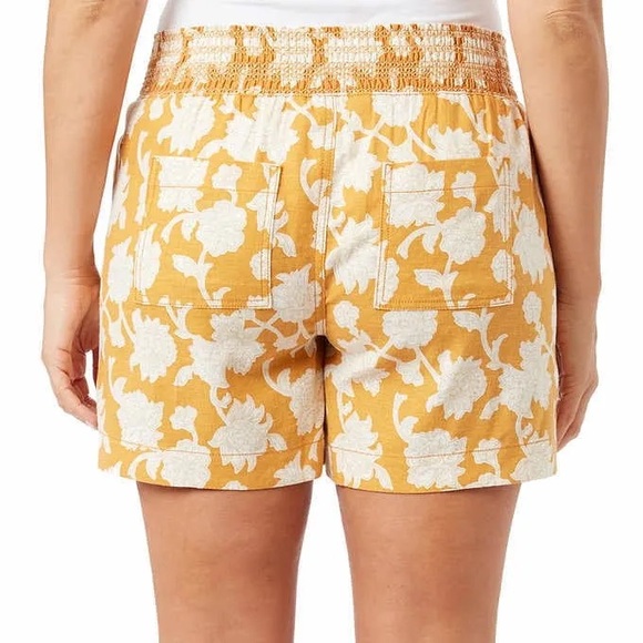 NWT Women’s Orange & Cream Floral Linen Blend Relaxed Fit Short, Size L - Picture 3 of 4